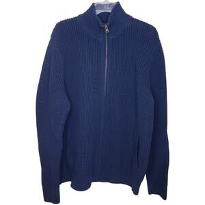 L.L. BEAN Organic Cotton Full Zip Cardigan Navy Textured Knit Men's Size XL REG